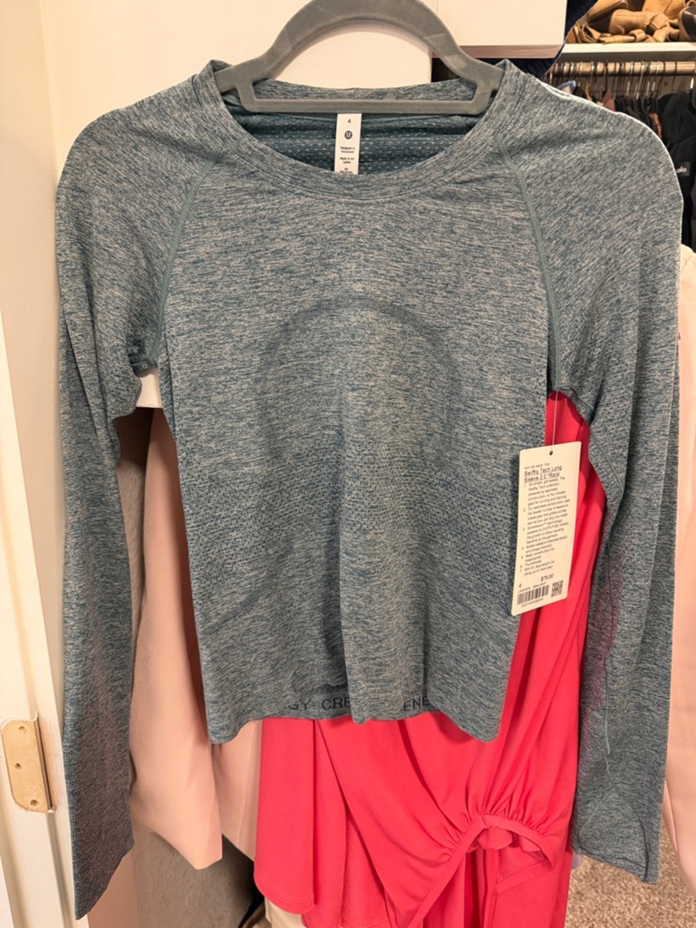 Heather Teal lululemon swifty tech long sleeve 2.0 race length size 4 new